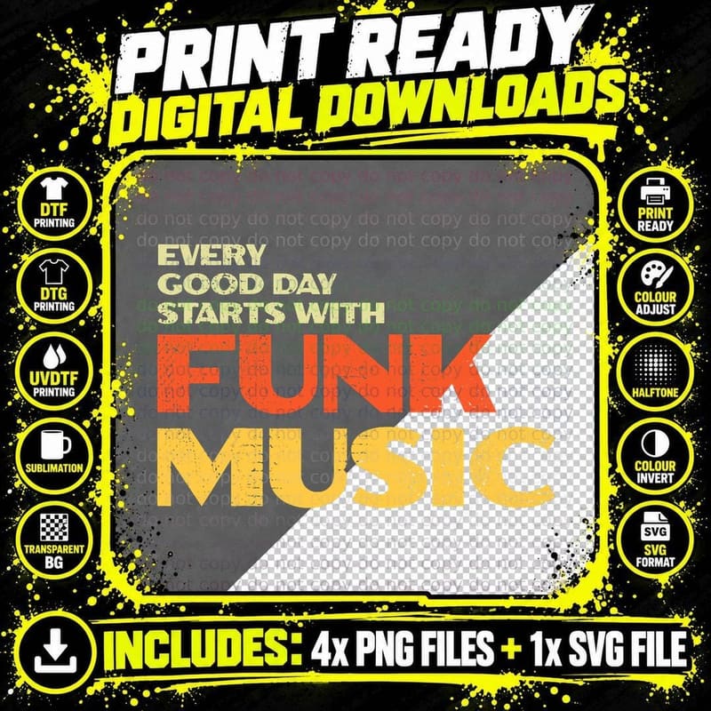 Retro 70s Funk Music, Every Good Day Starts with Funk Png SVG Digital Bundle