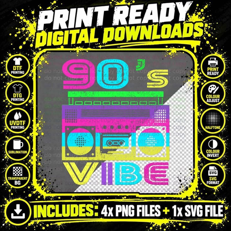Retro Aesthetic Costume Party Outfit - 90s Vibe Music Png SVG Digital Bundle