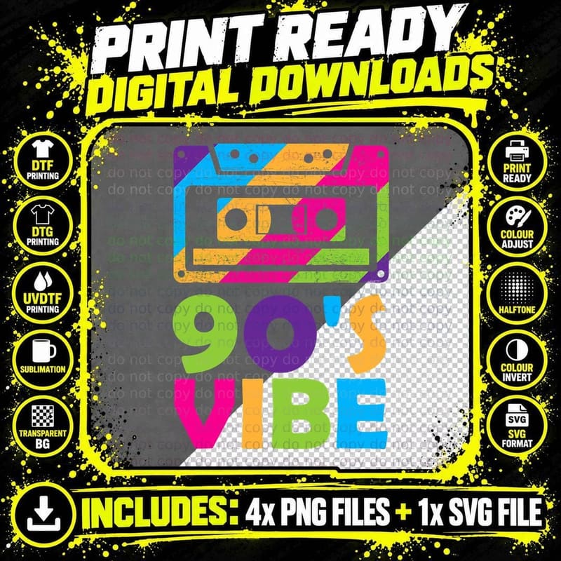 Retro Aesthetic Costume Party Outfit - 90s Vibe T-Shirt Png SVG Digital Bundle