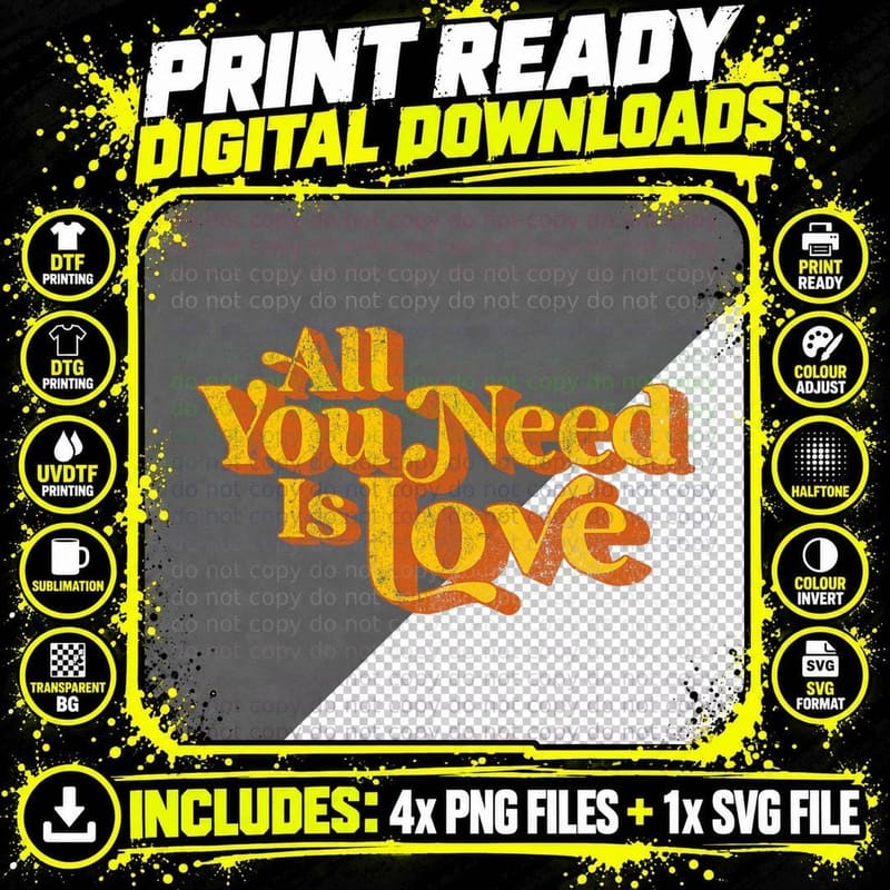 Retro All You Need Is Love Cute 70's Disco Party Costume Png SVG Digital Bundle