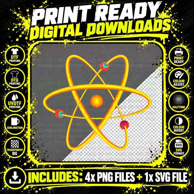 Retro Atomic Atom Symbol Science Matters Physics Boys Png SVG Digital Bundle