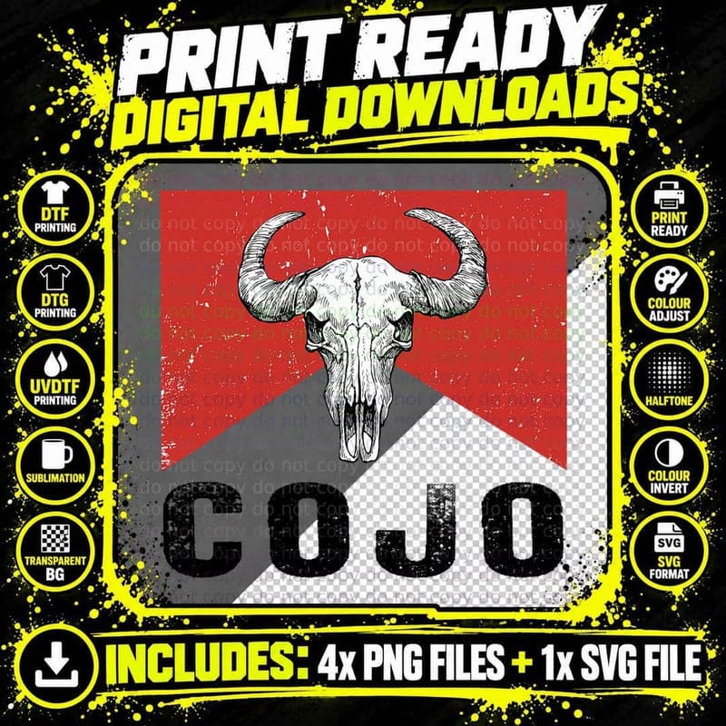 Retro Cojo Bull Skull Music Country 70s Tshirt Cowboys Png SVG Digital Bundle