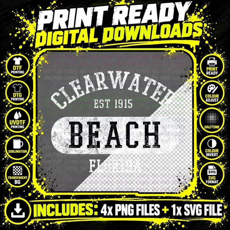 Retro College Style Clearwater Beach Distressed Novelty Png SVG Digital Bundle