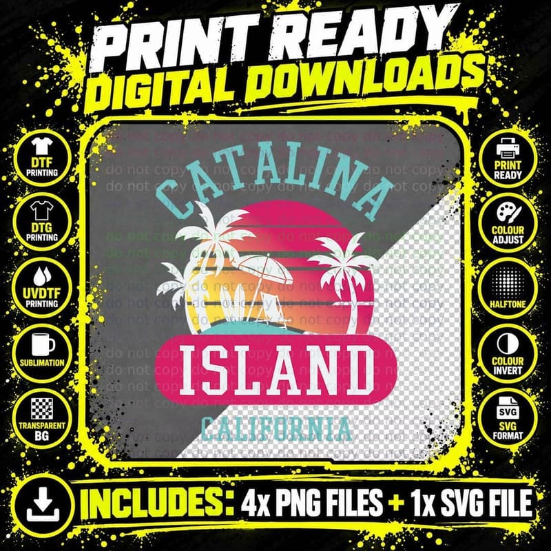 Retro Cool Catalina Island Sunset Novelty Art T-Shirt Png SVG Digital Bundle