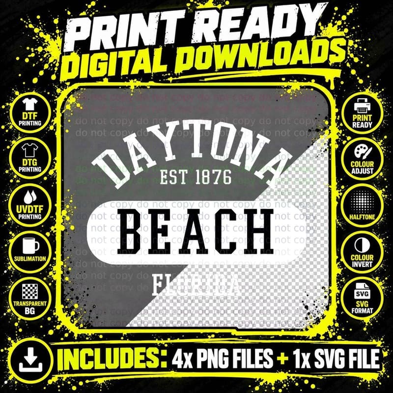 Retro Cool College Style Daytona Beach FL Novelty Art Png SVG Digital Bundle