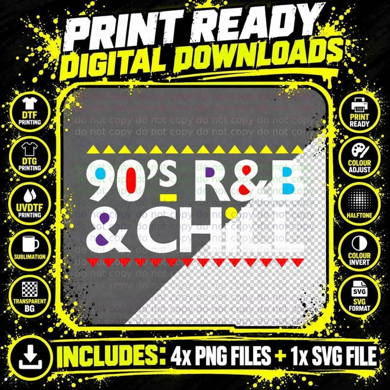 Retro Cool I Love 90's R&b & Chill R&b Music Lovers Png SVG Digital Bundle