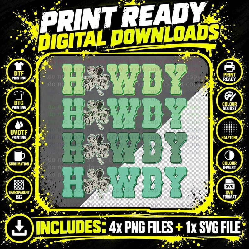 Retro Cowhide Western Howdy St Patricks Day Irish Png SVG Digital Bundle