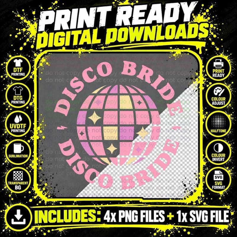 Retro Disco Bride Bachelorette Party 90s Disco Ball Png SVG Digital Bundle