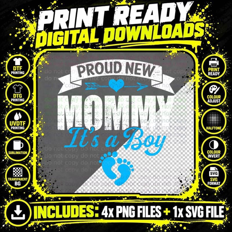 Retro Family Proud New Mommy It's a Boy Gender Reveal Png SVG Digital Bundle