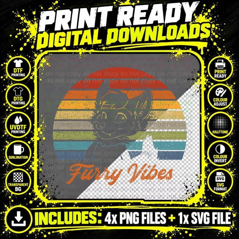 Retro Furry Fandom Furry Vibes - Cute Owo Fursuit T-Shirt Png SVG Digital Bundle