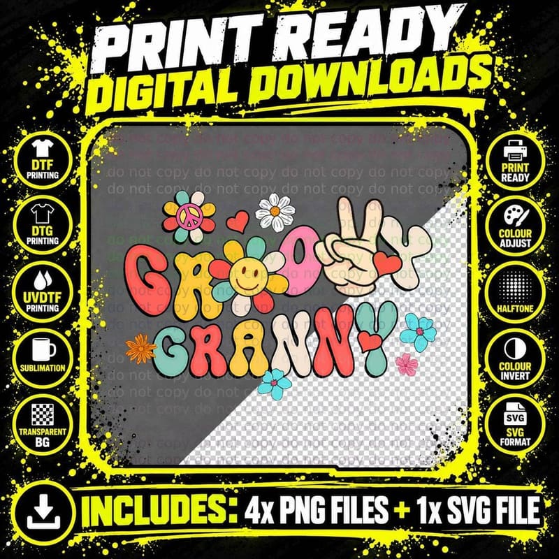 Retro Groovy Granny Family Matching Mother's Day Gifts Png SVG Digital Bundle