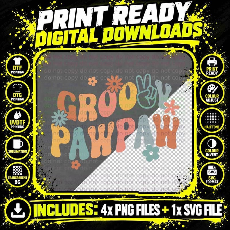 Retro Groovy Pawpaw Flower Power Hippie Family Groovy Png SVG Digital Bundle