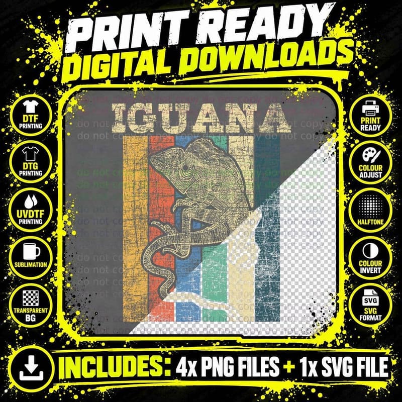 Retro Iguana - Reptile Lover Herpetology Herpetologist Png SVG Digital Bundle