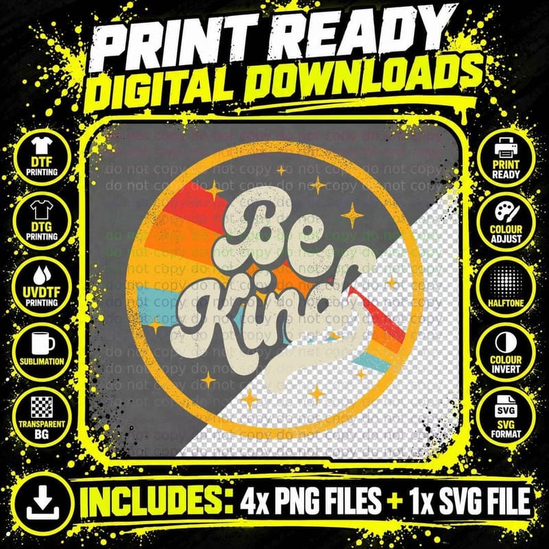 Retro Kindness Message T-Shirt, Be Kind Tee Png SVG Digital Bundle