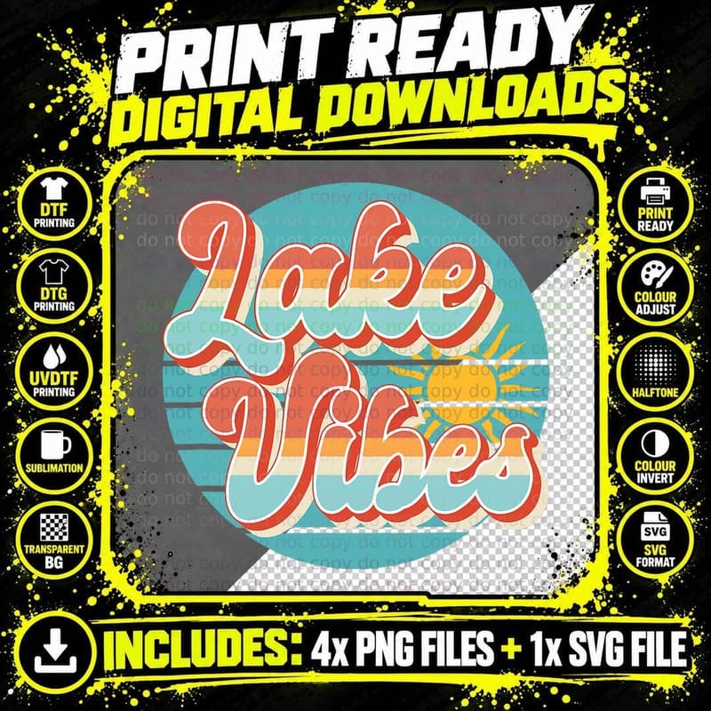 Retro Lake Vibes Summer T-Shirt Png SVG Digital Bundle