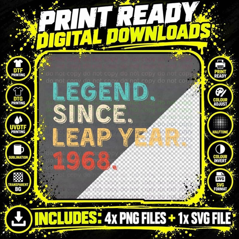 Retro Legend Since Leap Year 1968 Leap Year Birthday Png SVG Digital Bundle