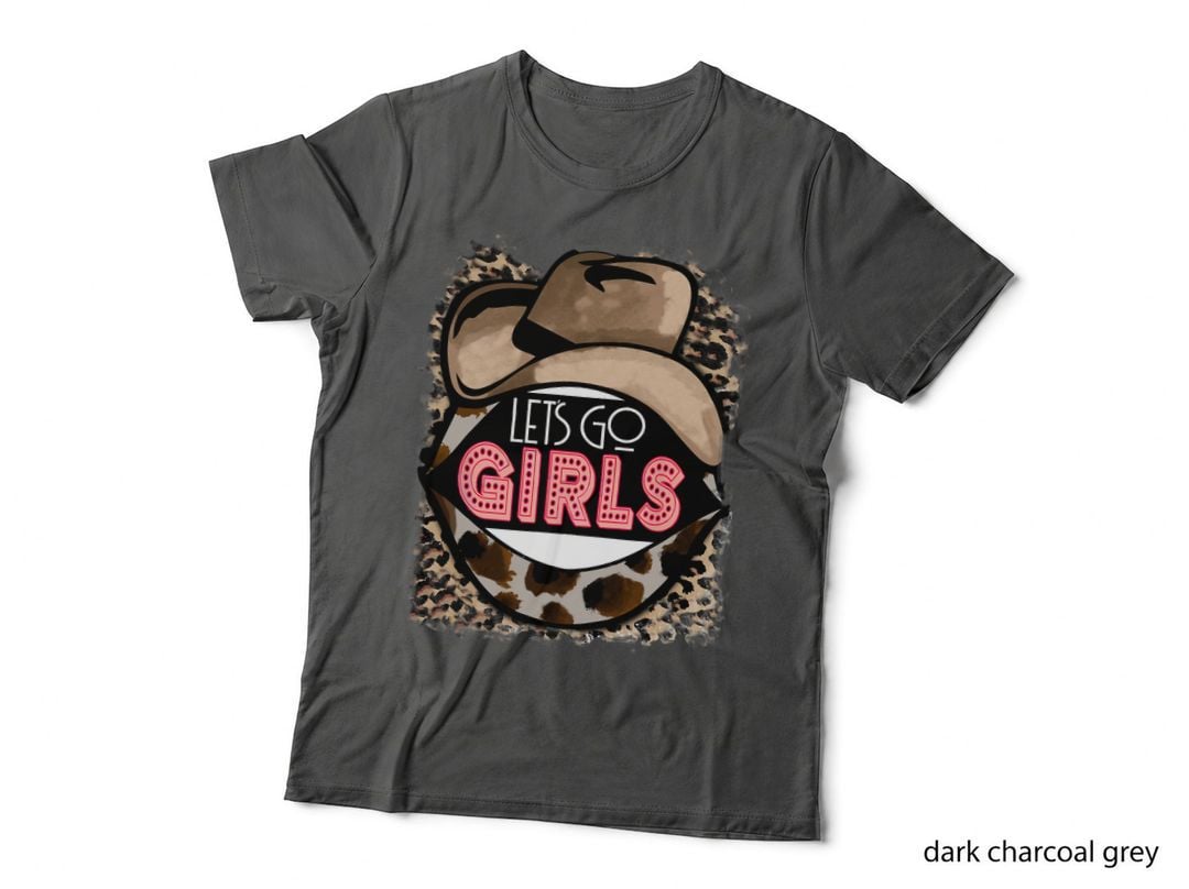 Retro Leopard Cowboy Hat Let's Go Girls Western Cowgirls T-Shirt