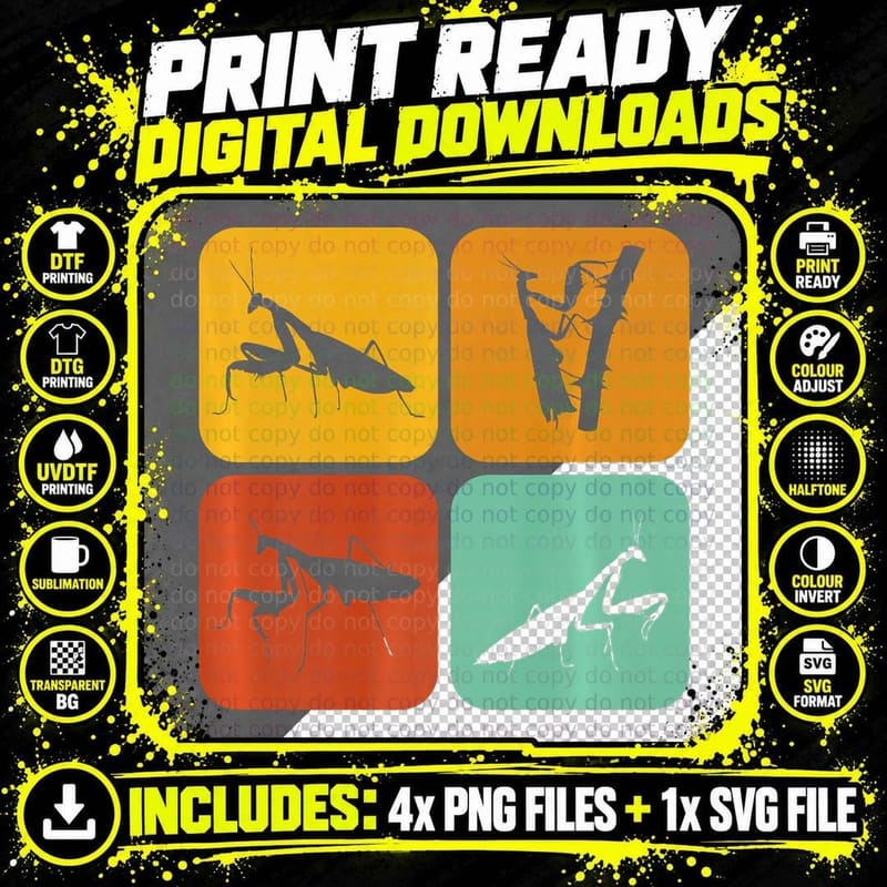 Retro Mantis I Aesthetic I Insect I Praying Mantis Png SVG Digital Bundle