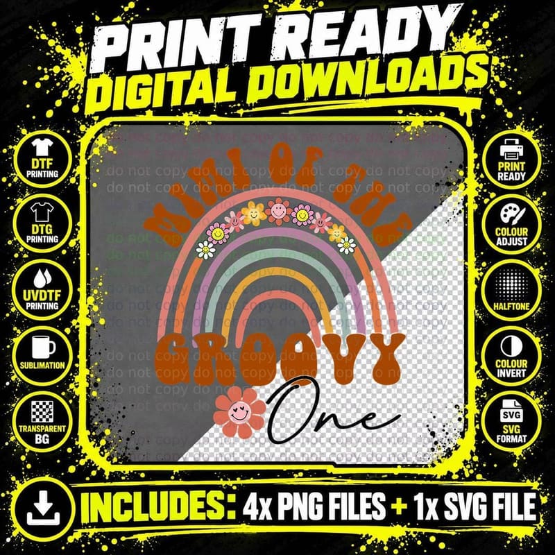 Retro Mimi of the Groovy One Matching Family Birthday Png SVG Digital Bundle