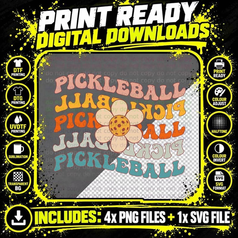 Retro Pickleball Colorful T-Shirt Png SVG Digital Bundle