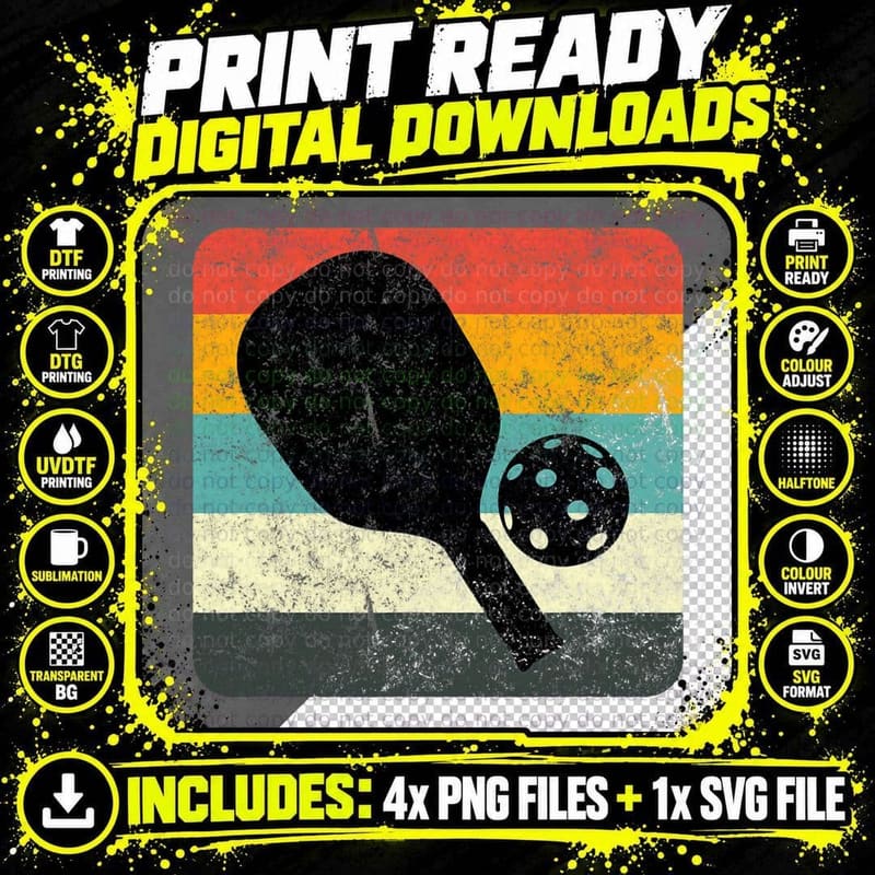Retro Pickleball Silhouette, Vintage Pickleball T-Shirt Png SVG Digital Bundle