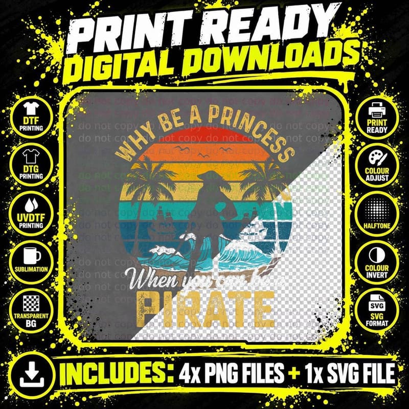 Retro Pirates Women Pirate Princess Crossbones Girl Png SVG Digital Bundle