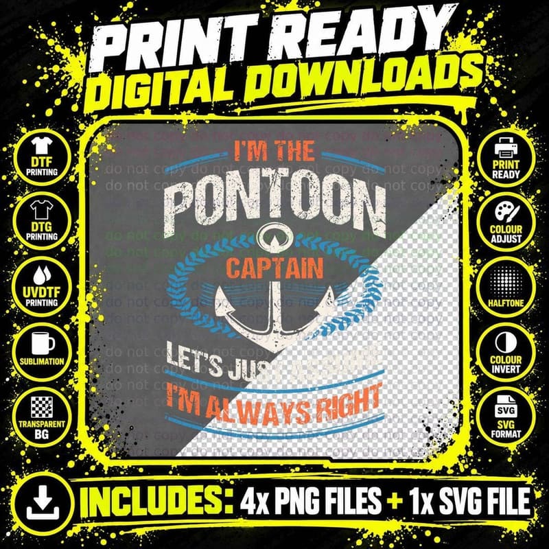 Retro Pontoon Boat Owner Gift - I'm the Pontoon Boat Png SVG Digital Bundle