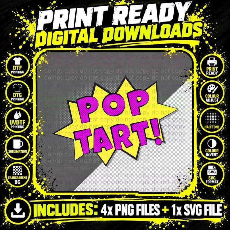 Retro Pop Art Cartoon Shout Bubble Tart T-Shirt Png SVG Digital Bundle