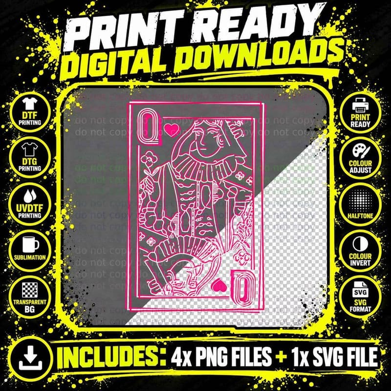 Retro Queen of Hearts Playing Cards T-Shirt Png SVG Digital Bundle