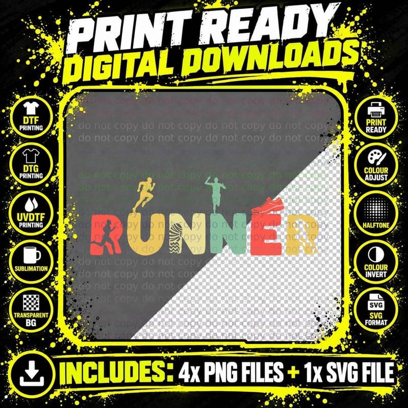 Retro Running Half Marathon Sport - Vintage Runner Png SVG Digital Bundle