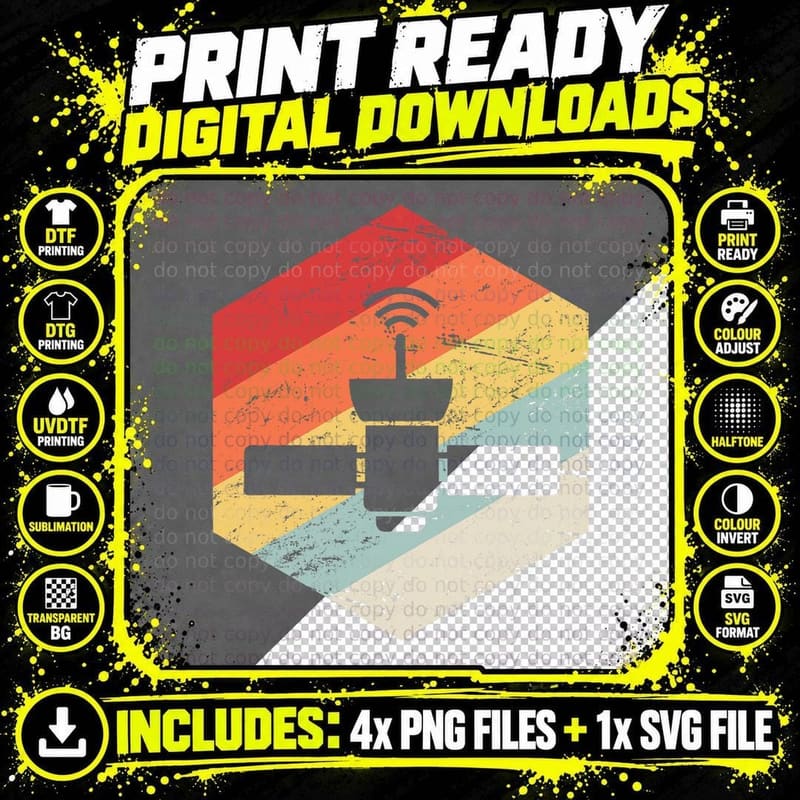 Retro Space Satellite T-Shirt Png SVG Digital Bundle