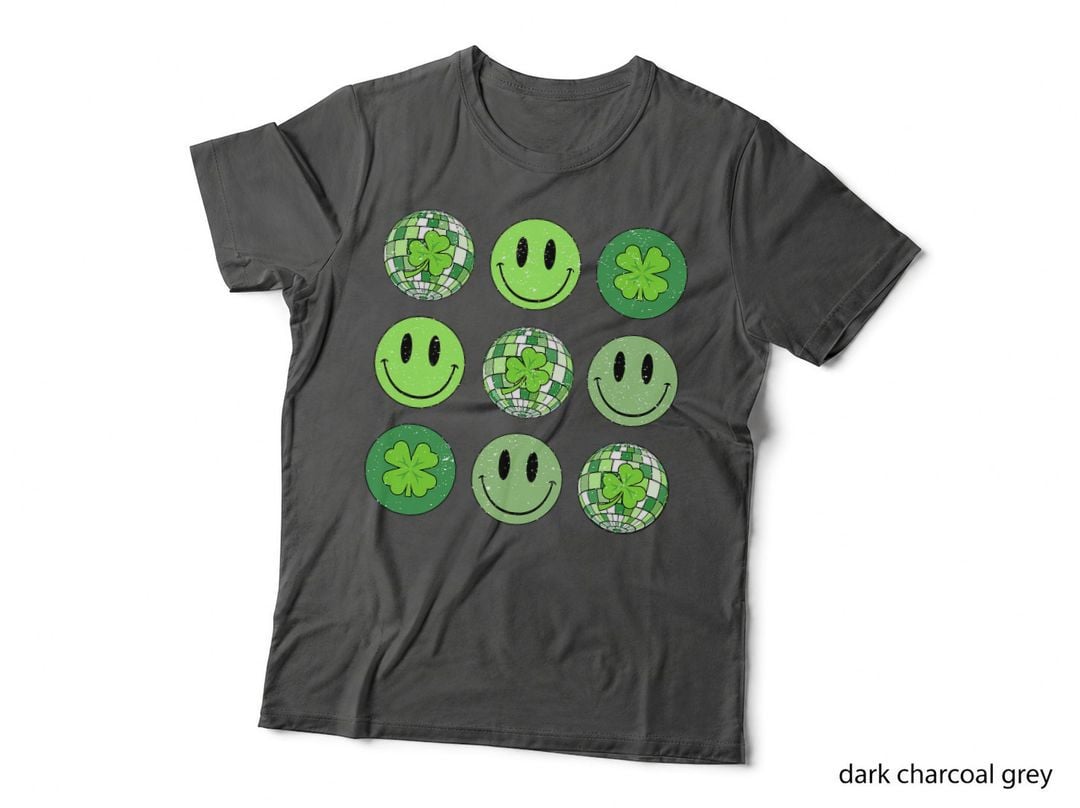 Retro St Patricks Day Kids Groovy Smile Face Shamrock Disco T-Shirt