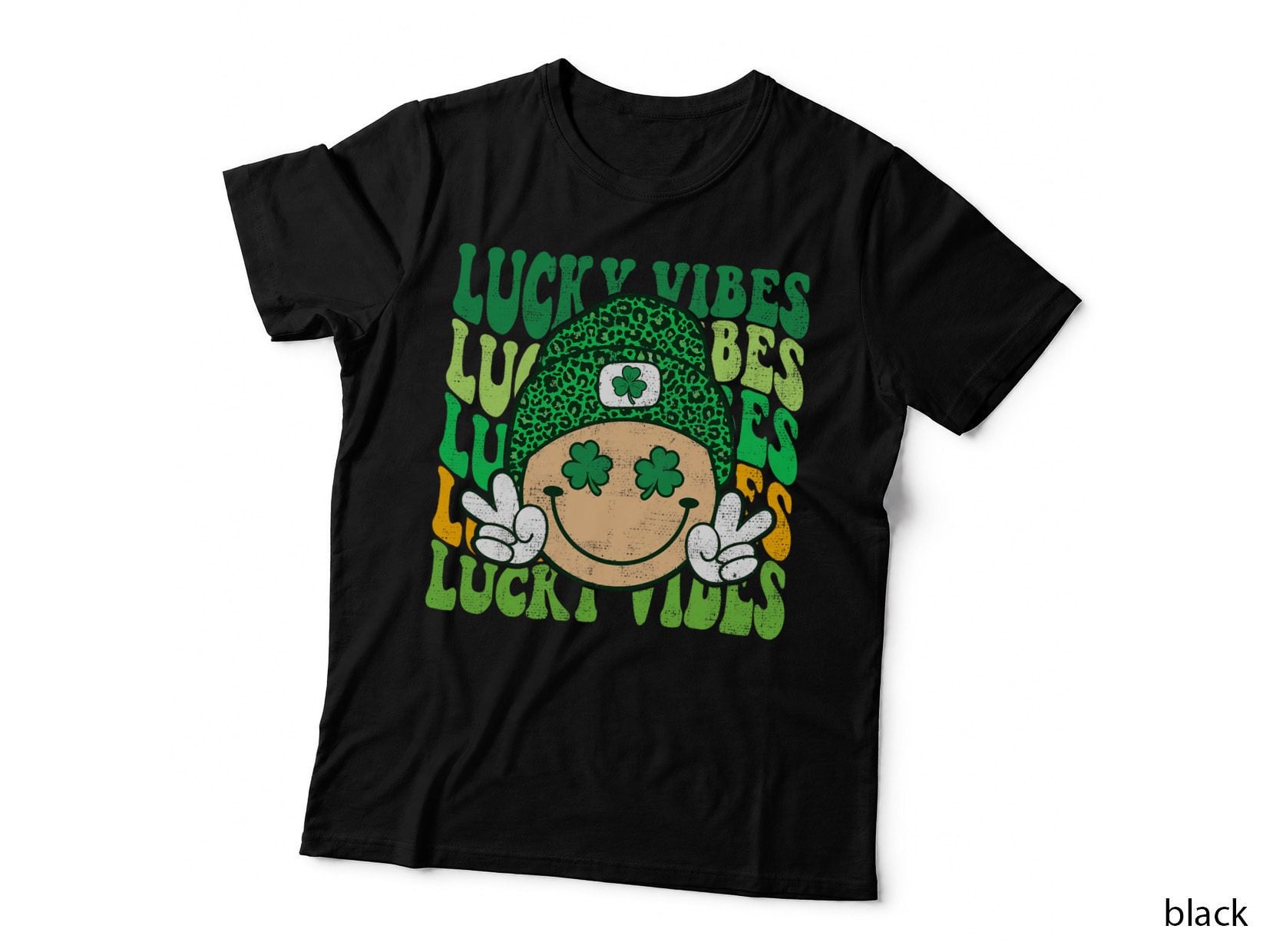 Retro St Patricks Day Lucky Vibes Shamrock Eyes Happy Face T-Shirt