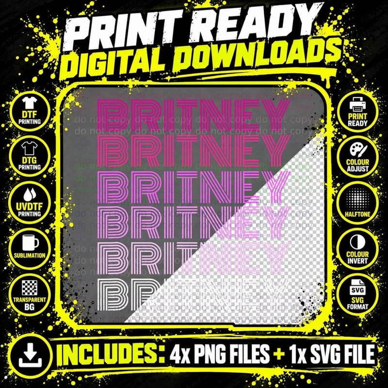 Retro Style Britney Pink Ombre T-Shirt Png SVG Digital Bundle