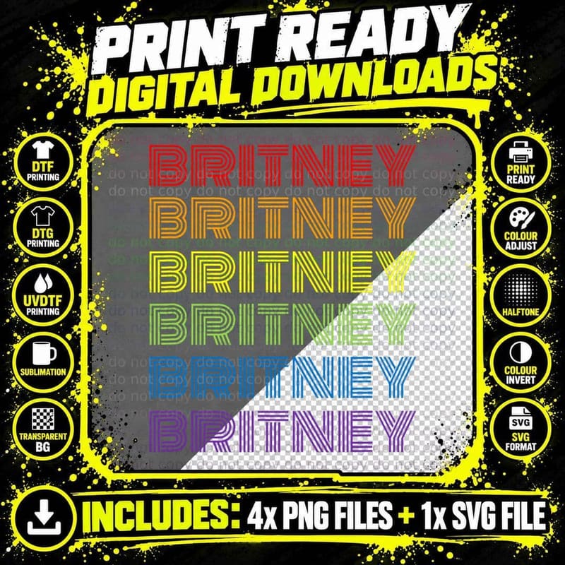 Retro Style Britney Rainbow T-Shirt Png SVG Digital Bundle