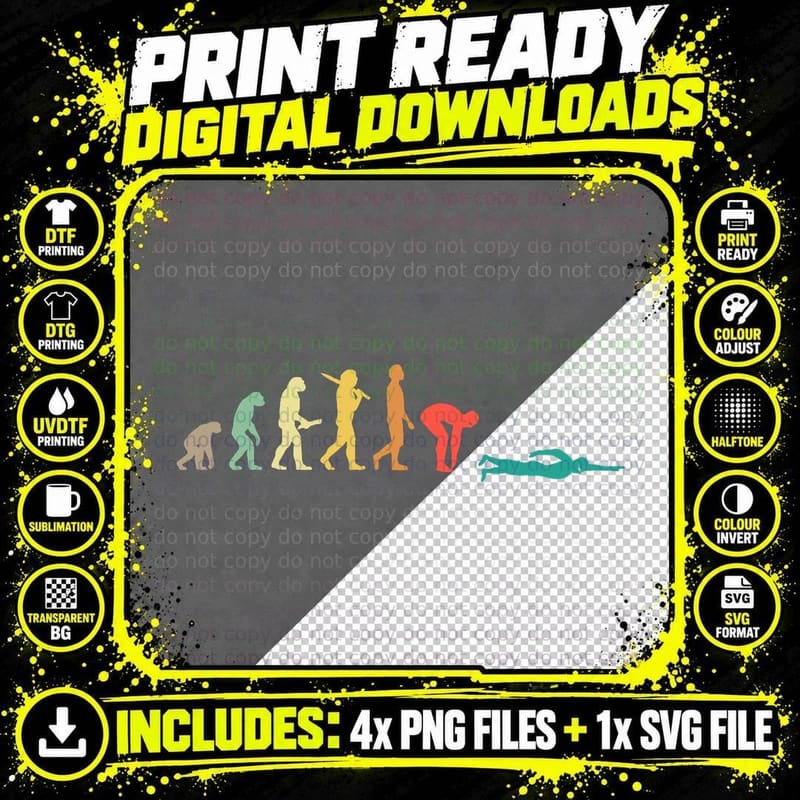 Retro Swimming Evolution Gift for Swimmers T-Shirt Png SVG Digital Bundle