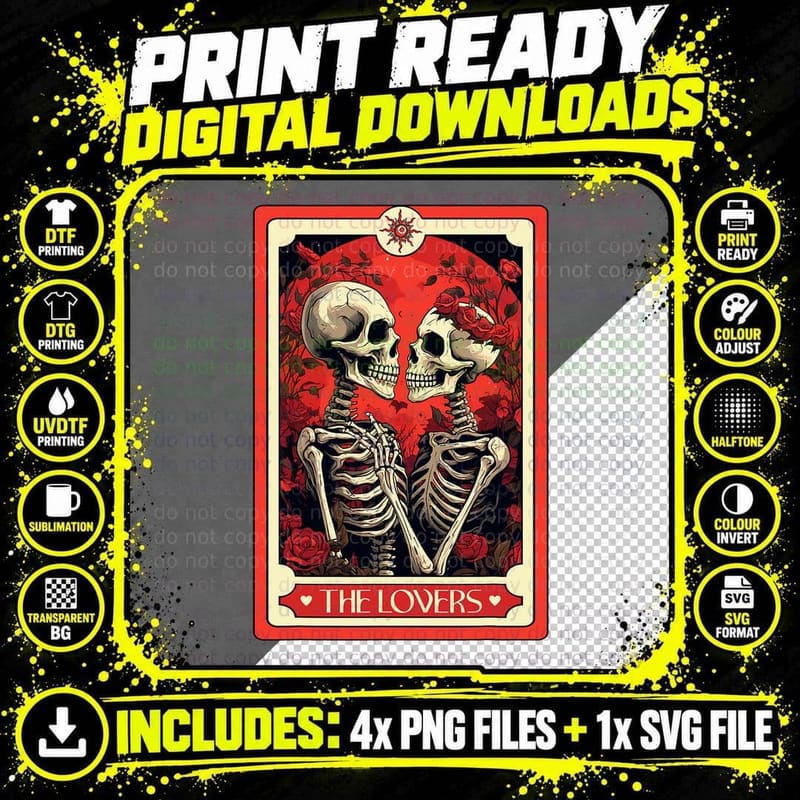 Retro Tarot Card the Lovers Happy Valentines Day Couple Png SVG Digital Bundle