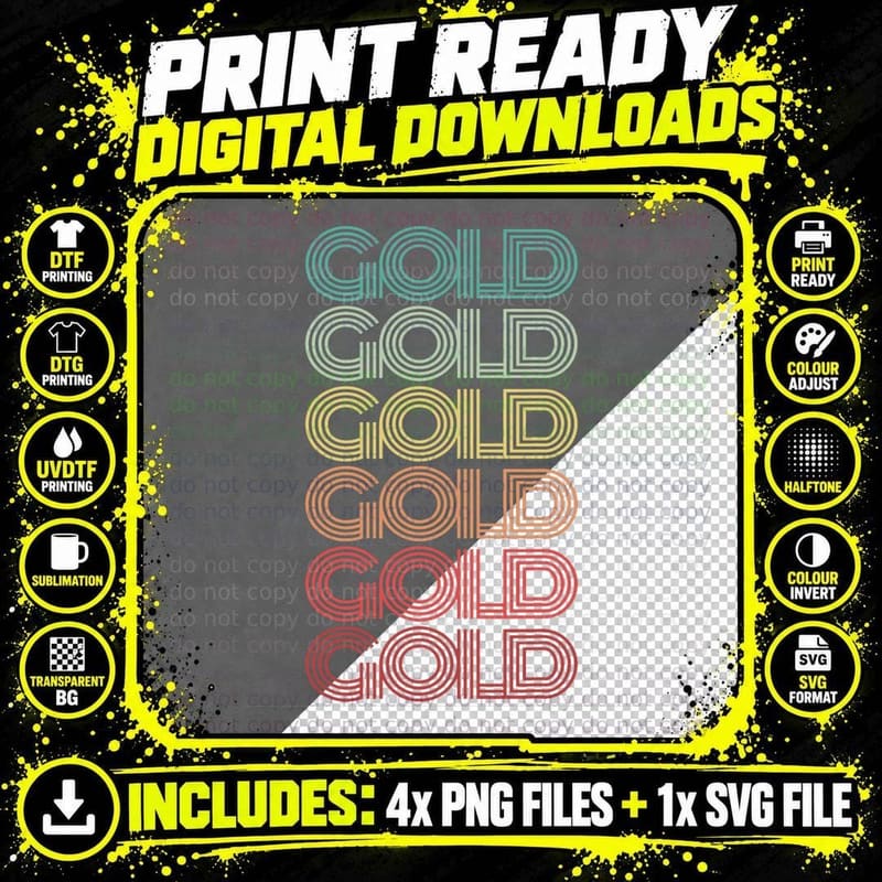 Retro Team GOLD Summer Camp War Game Sports Color 70's Png SVG Digital Bundle