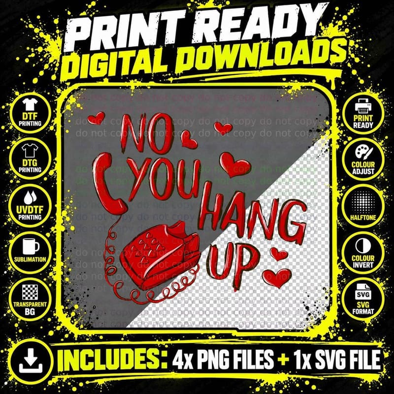 Retro Valentines Day Telephone No You Hang up Couple Png SVG Digital Bundle