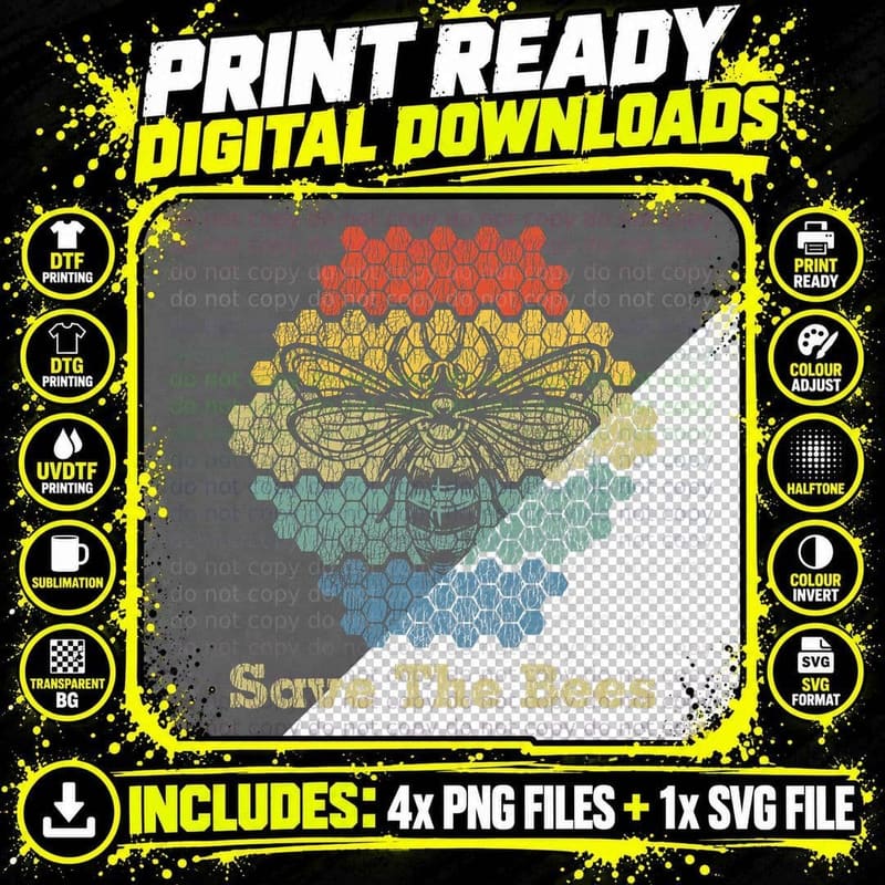 Retro Vintage Bumble Bee Save the Bees Keeper Climate Png SVG Digital Bundle