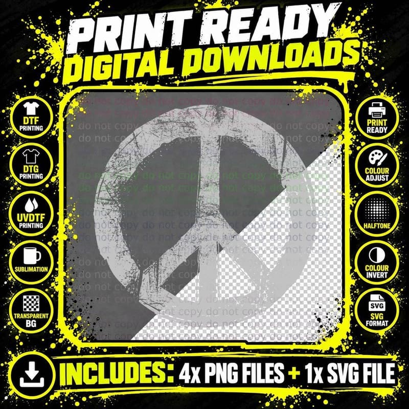 Retro Vintage Distressed Design Peace Sign T-Shirt Png SVG Digital Bundle