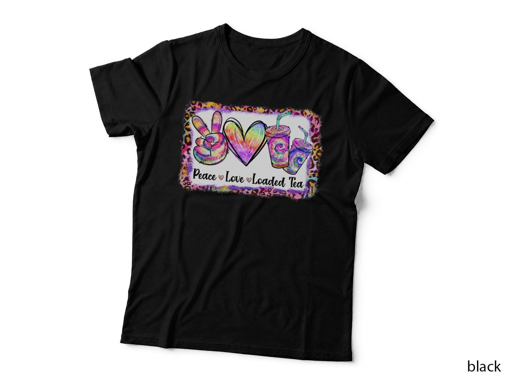 Retro Vintage Peace Love Loaded Tea Lover Tie Dye Pattern T-Shirt