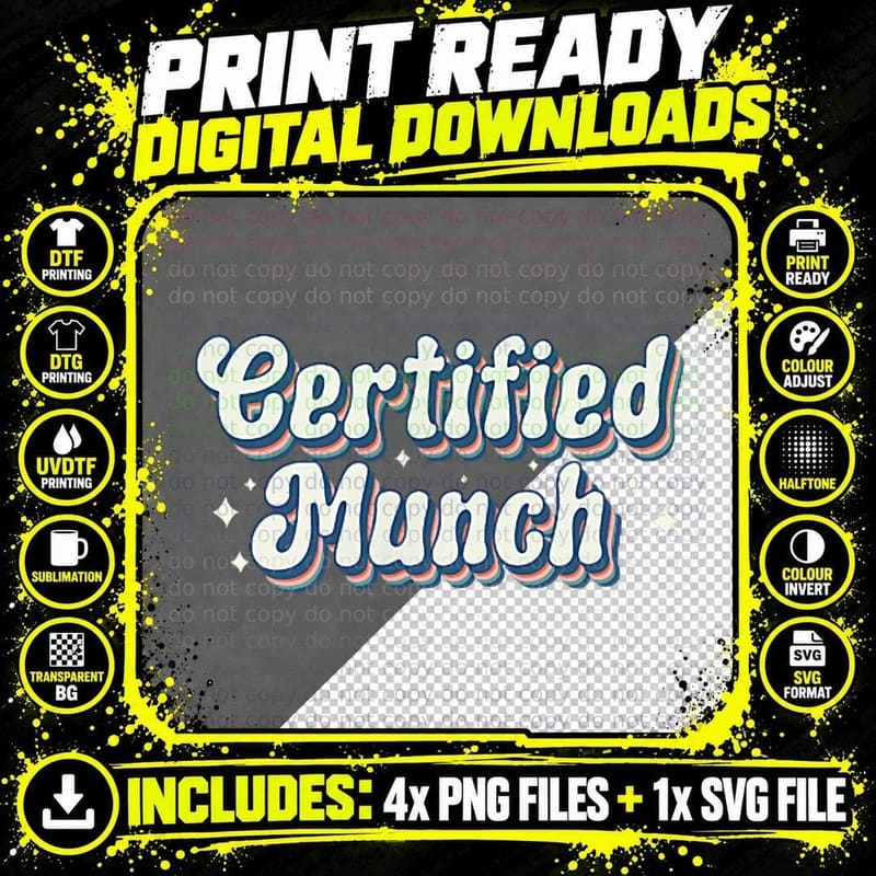 Retro Vintage Pocket Design Certified Munch Men and Png SVG Digital Bundle