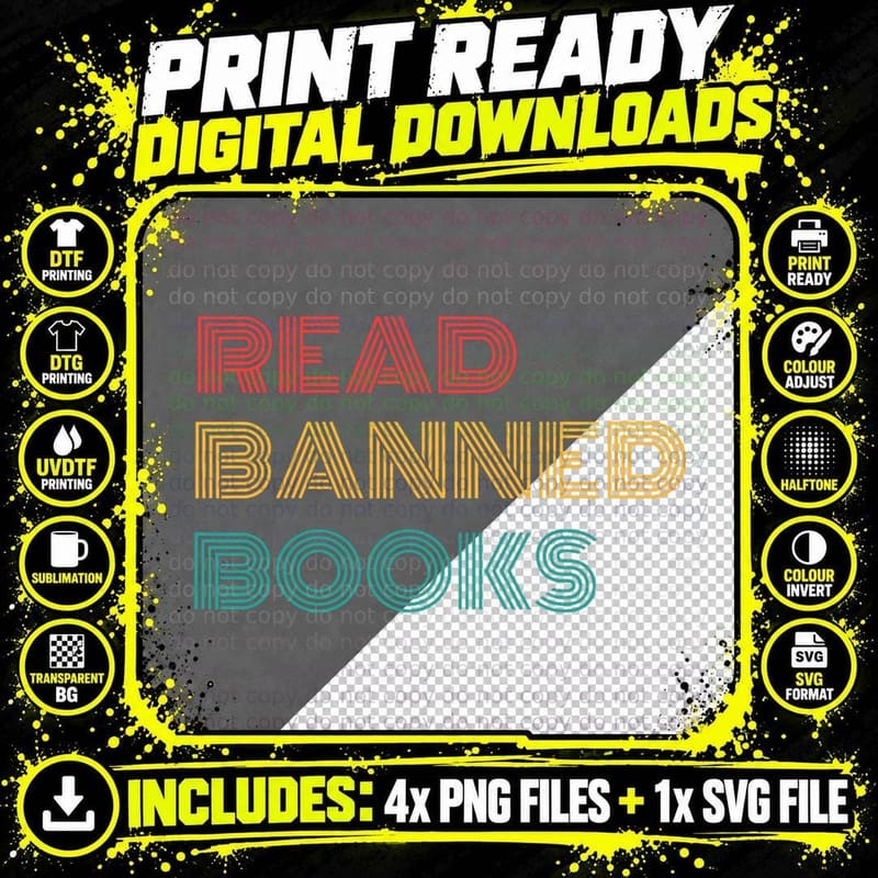 Retro Vintage Read Banned Books T-Shirt Png SVG Digital Bundle