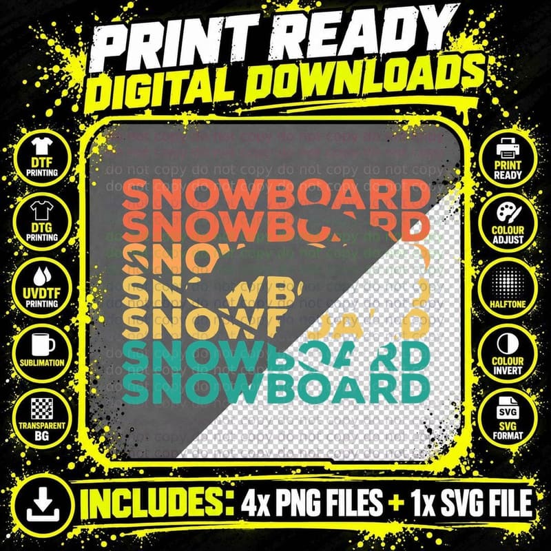 Retro Vintage Snowboarding Gift for Snowboarders T-Shirt Png SVG Digital Bundle