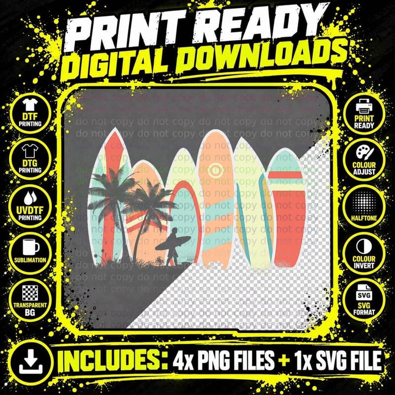 Retro Vintage Surfboard Surfing Surfboarder Wave Surfer Png SVG Digital Bundle