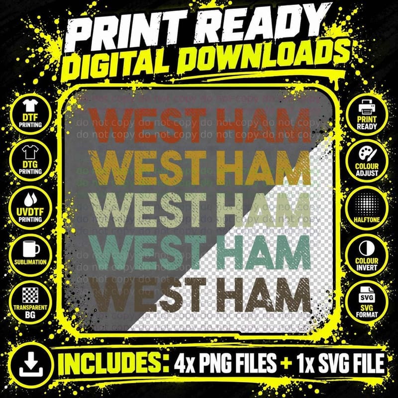 Retro West Ham London T-Shirt Png SVG Digital Bundle