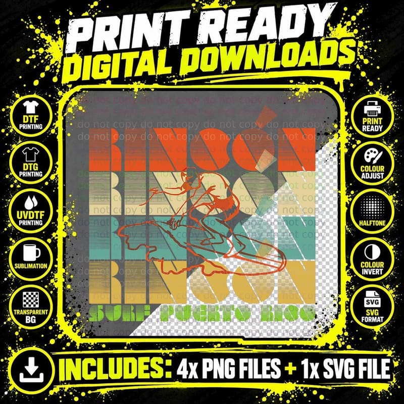 Rincon Puerto Rico Vintage Surfing Graphic T-Shirt Png SVG Digital Bundle