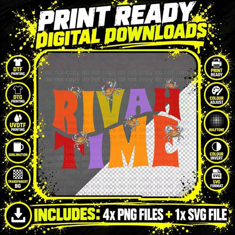 Rivah Time Retro Hippie Style with Blue Crab T-Shirt Png SVG Digital Bundle