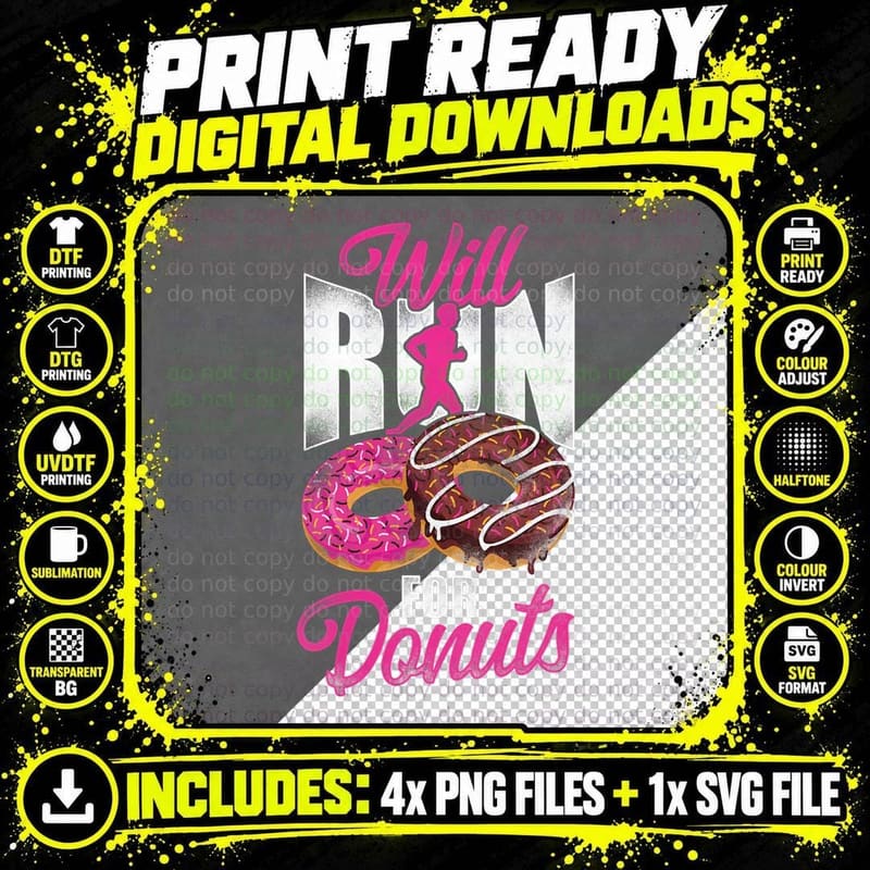 Running Runner Half Marathon Donut Vintage Will Run for Png SVG Digital Bundle